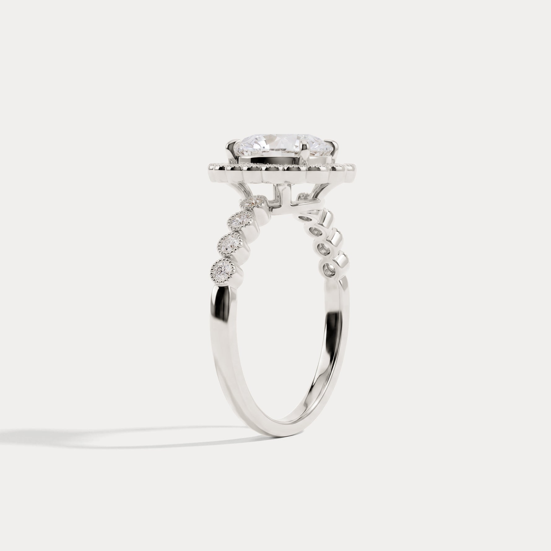 Kelly丨Oval Lab-Grown Diamond Milgrain Halo Engagement Ring - Rings