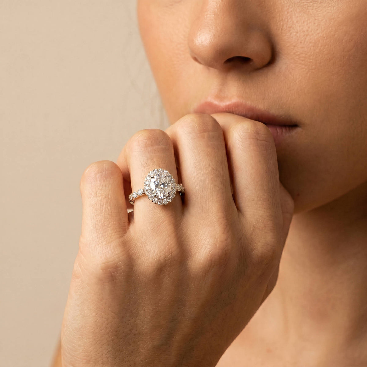 Kelly丨Oval Lab-Grown Diamond Milgrain Halo Engagement Ring - Rings