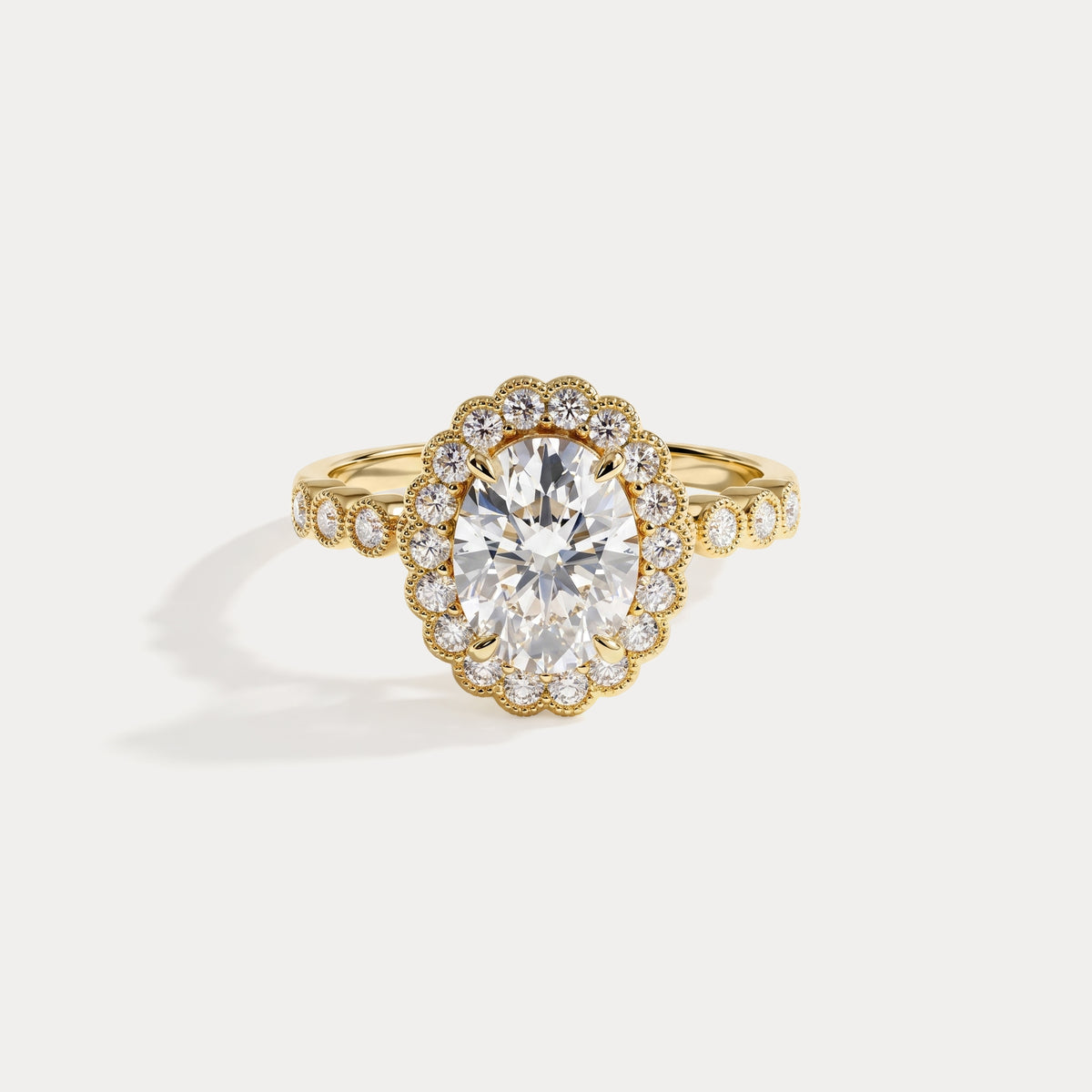 Kelly丨Oval Lab-Grown Diamond Milgrain Halo Engagement Ring - Rings