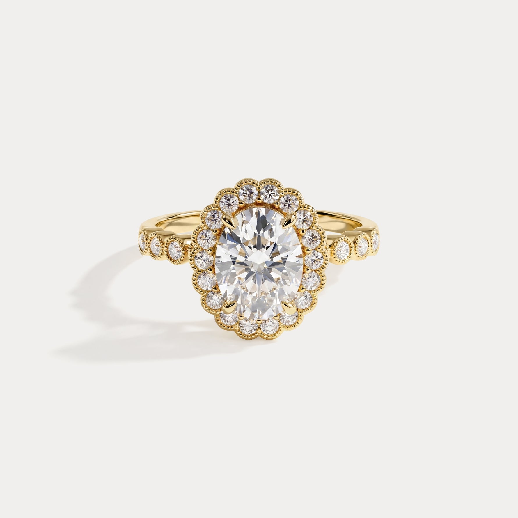 Kelly丨Oval Lab-Grown Diamond Milgrain Halo Engagement Ring - Rings