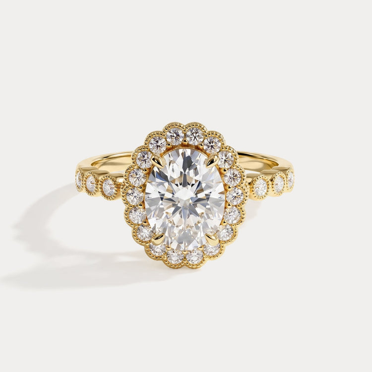 Kelly丨Oval Lab-Grown Diamond Milgrain Halo Engagement Ring - Rings