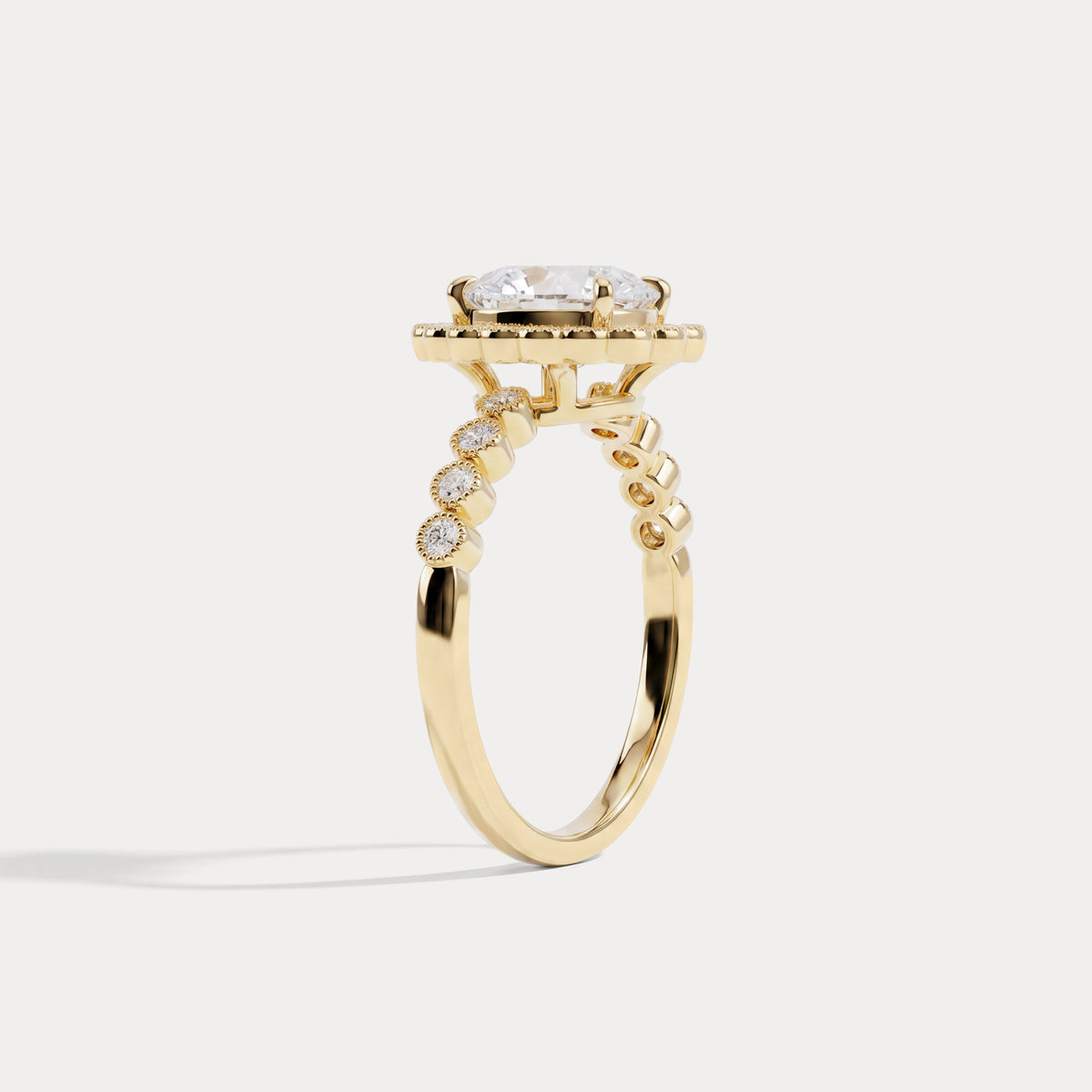 Kelly丨Oval Lab-Grown Diamond Milgrain Halo Engagement Ring - Rings