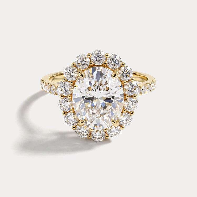 Flore | Oval Lab Diamond Scalloped Halo Pavé Engagement Ring - Rings