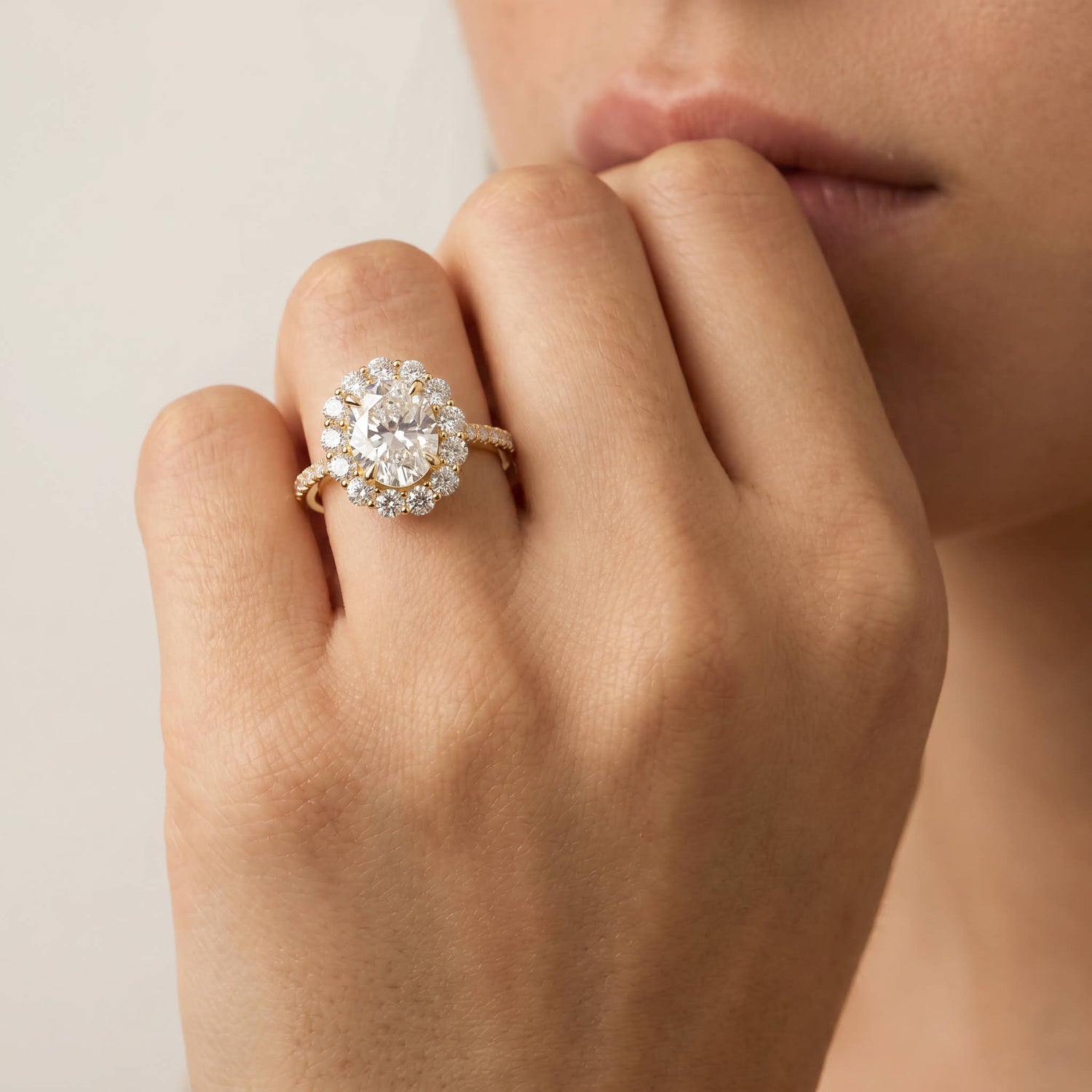 Flore | Oval Lab Diamond Scalloped Halo Pavé Engagement Ring - Rings
