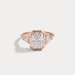 Zoey丨Radiant Bezel Set Lab Diamond Three-Stone Engagement Ring with Pear Side Stones - Rings