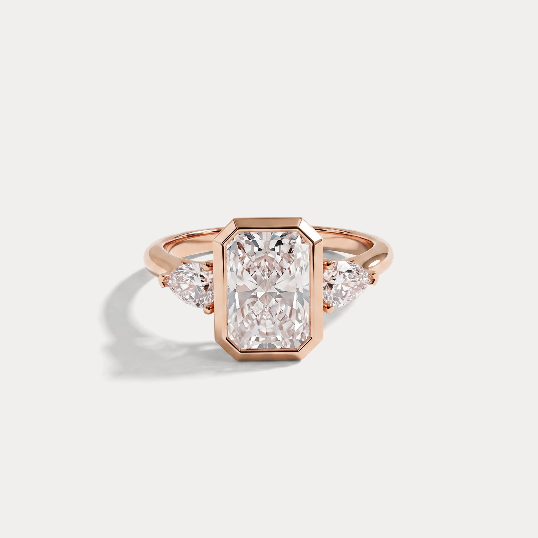 Zoey丨Radiant Bezel Set Lab Diamond Three-Stone Engagement Ring with Pear Side Stones - Rings
