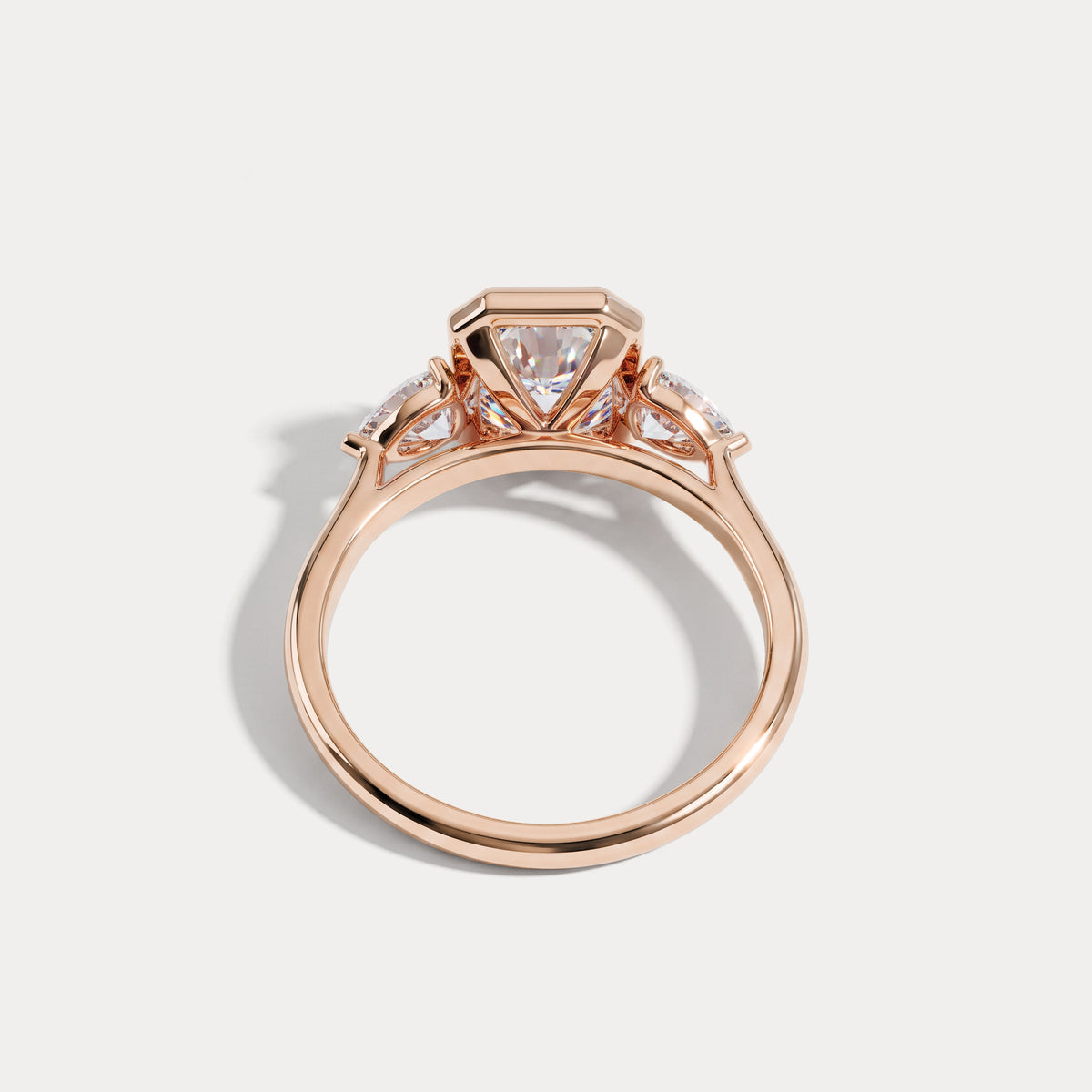 Zoey丨Radiant Bezel Set Lab Diamond Three-Stone Engagement Ring with Pear Side Stones - Rings