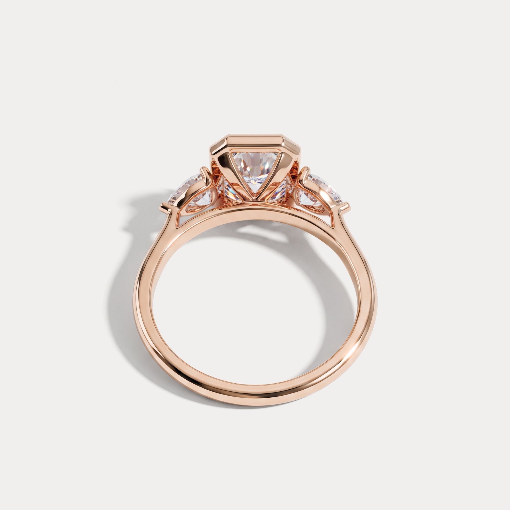 Zoey丨Radiant Bezel Set Lab Diamond Three-Stone Engagement Ring with Pear Side Stones - Rings
