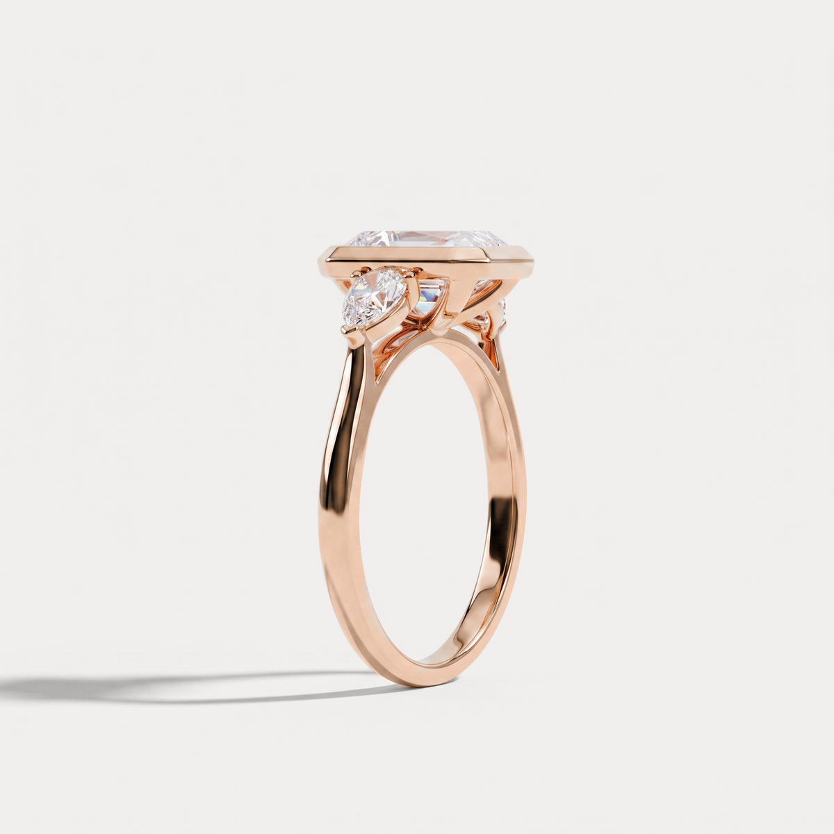 Zoey丨Radiant Bezel Set Lab Diamond Three-Stone Engagement Ring with Pear Side Stones - Rings