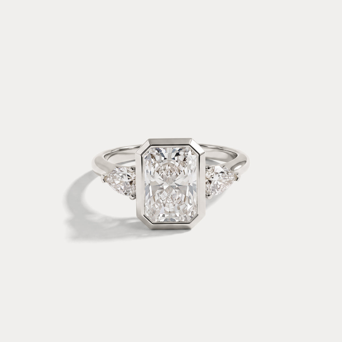 Zoey丨Radiant Bezel Set Lab Diamond Three-Stone Engagement Ring with Pear Side Stones - Rings