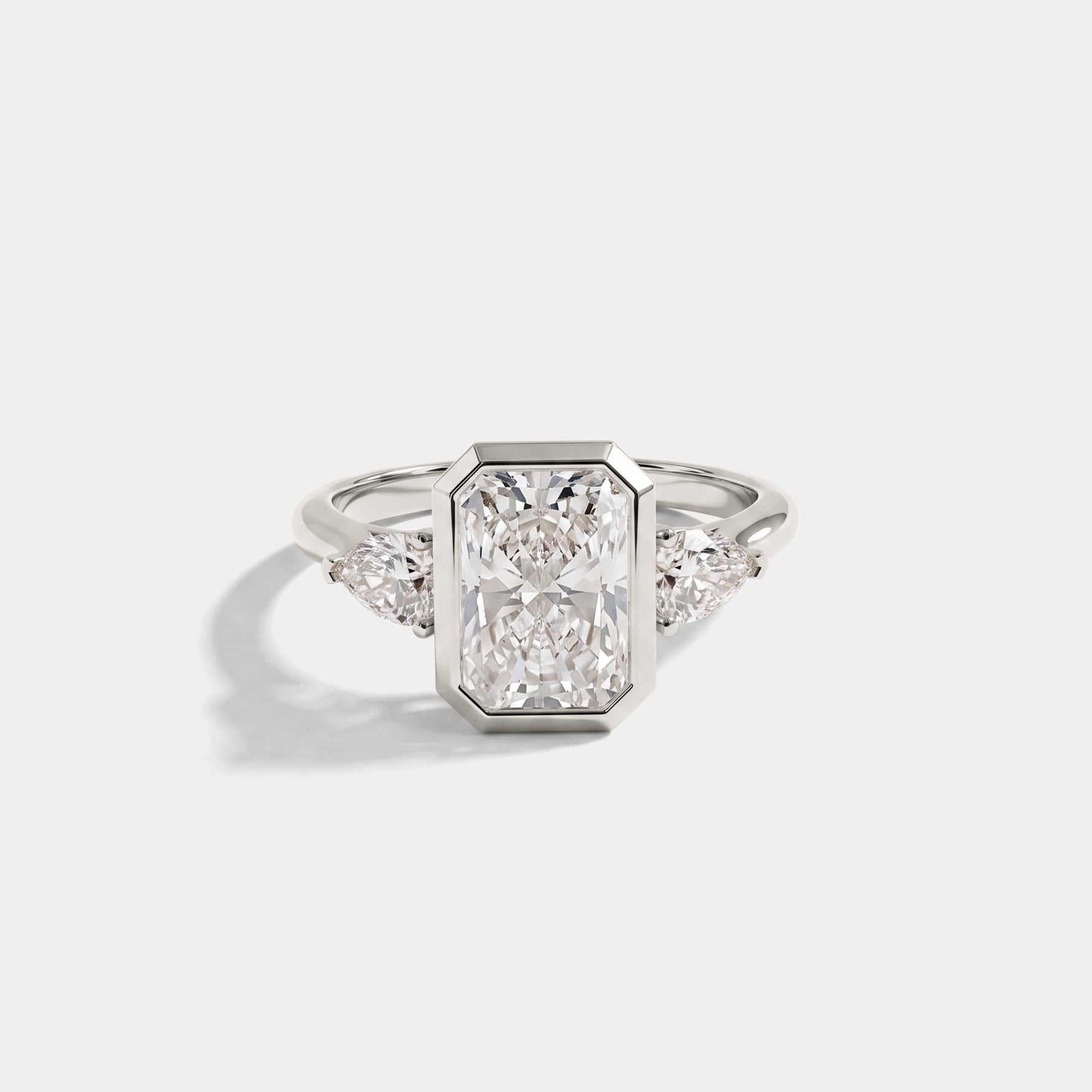 Zoey丨Radiant Bezel Set Lab Diamond Three-Stone Engagement Ring with Pear Side Stones - Rings