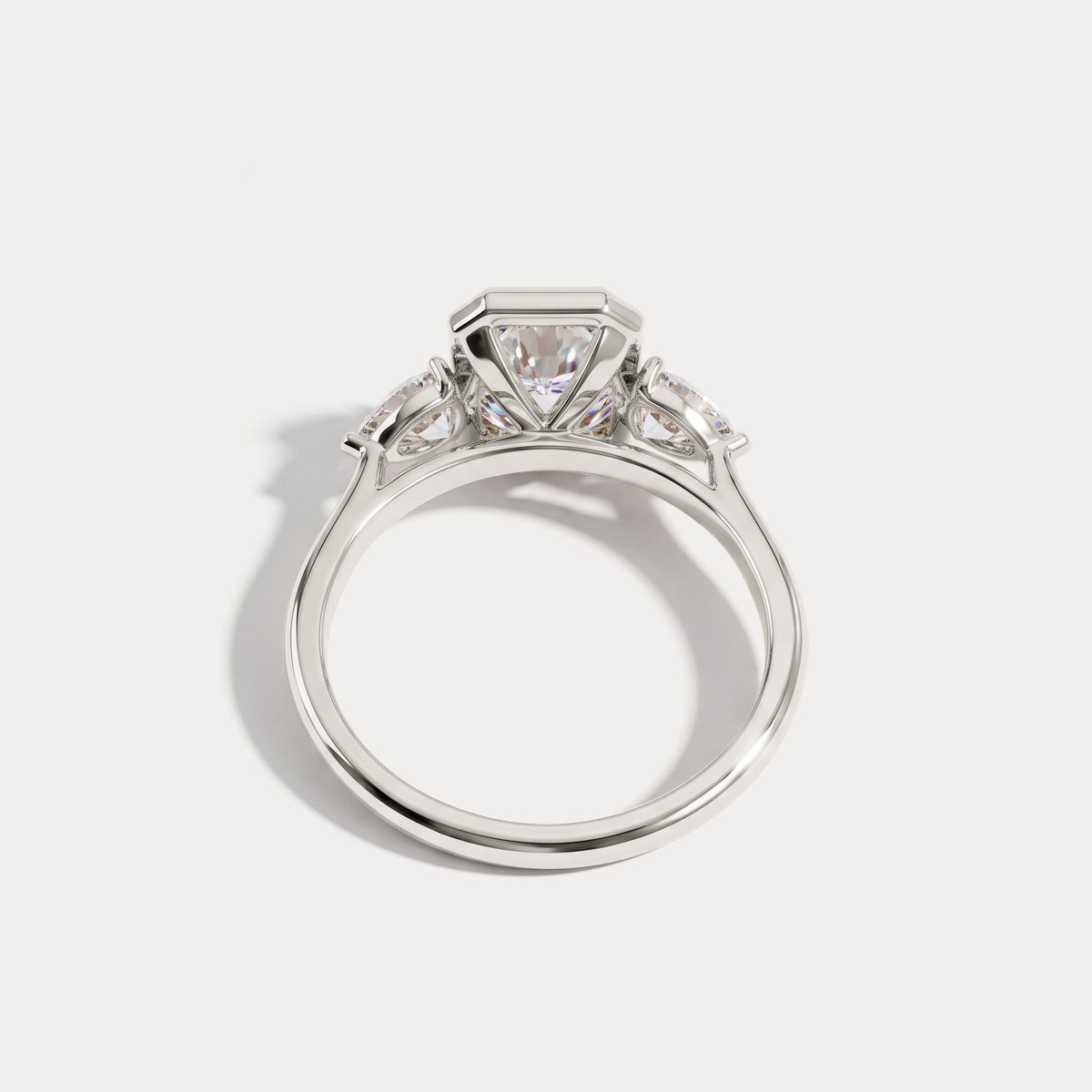 Zoey丨Radiant Bezel Set Lab Diamond Three-Stone Engagement Ring with Pear Side Stones - Rings
