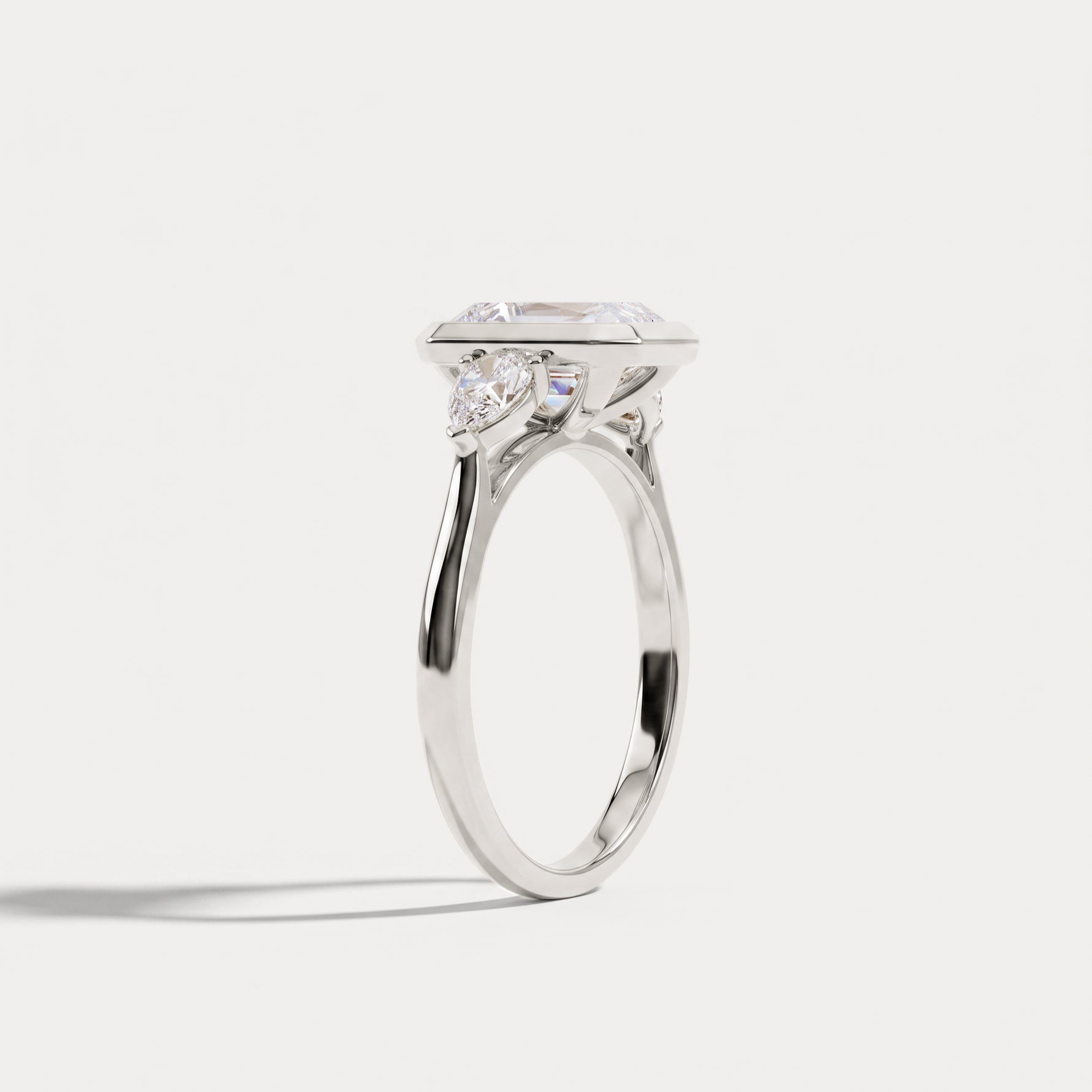 Zoey丨Radiant Bezel Set Lab Diamond Three-Stone Engagement Ring with Pear Side Stones - Rings