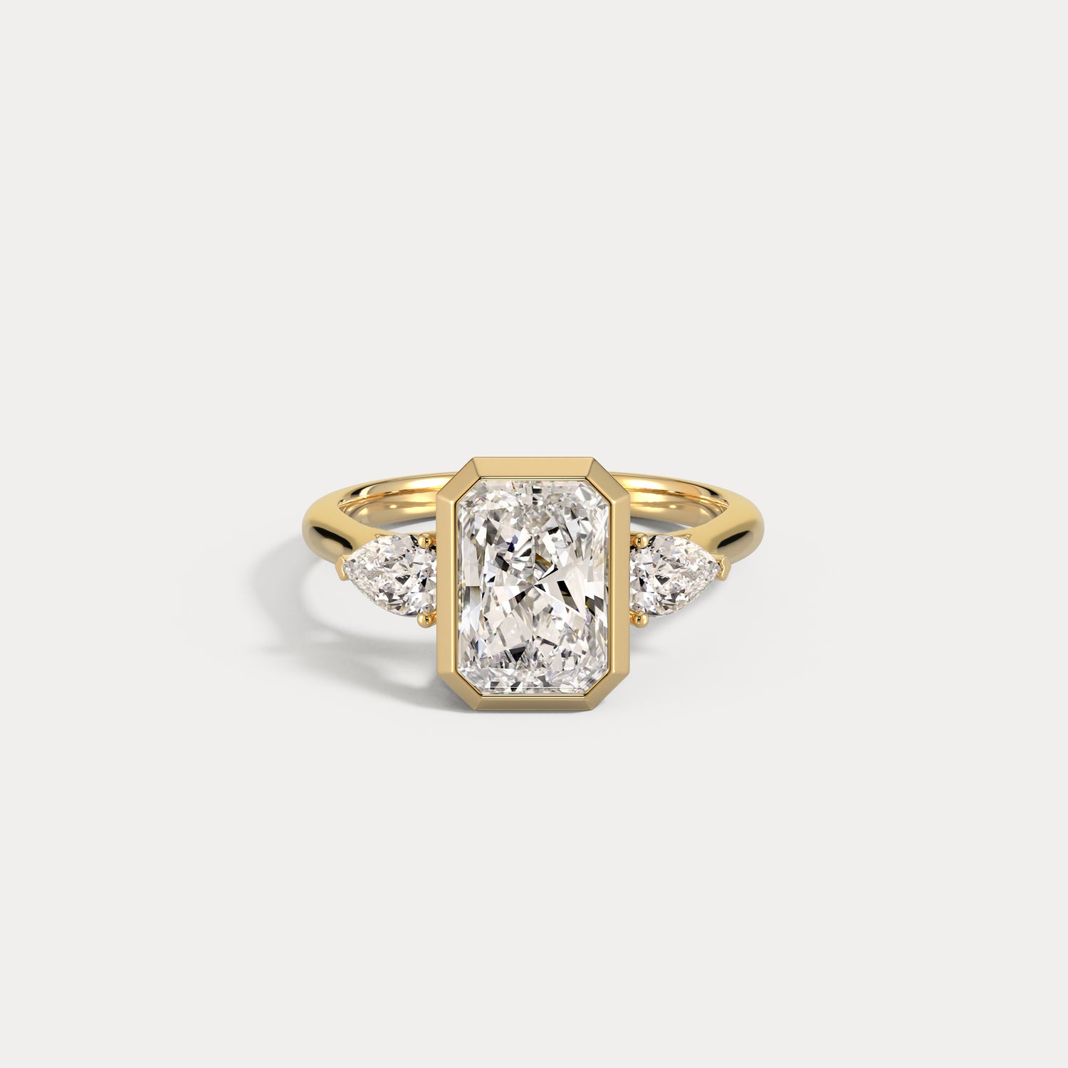 Zoey丨Radiant Bezel Set Lab Diamond Three-Stone Engagement Ring with Pear Side Stones