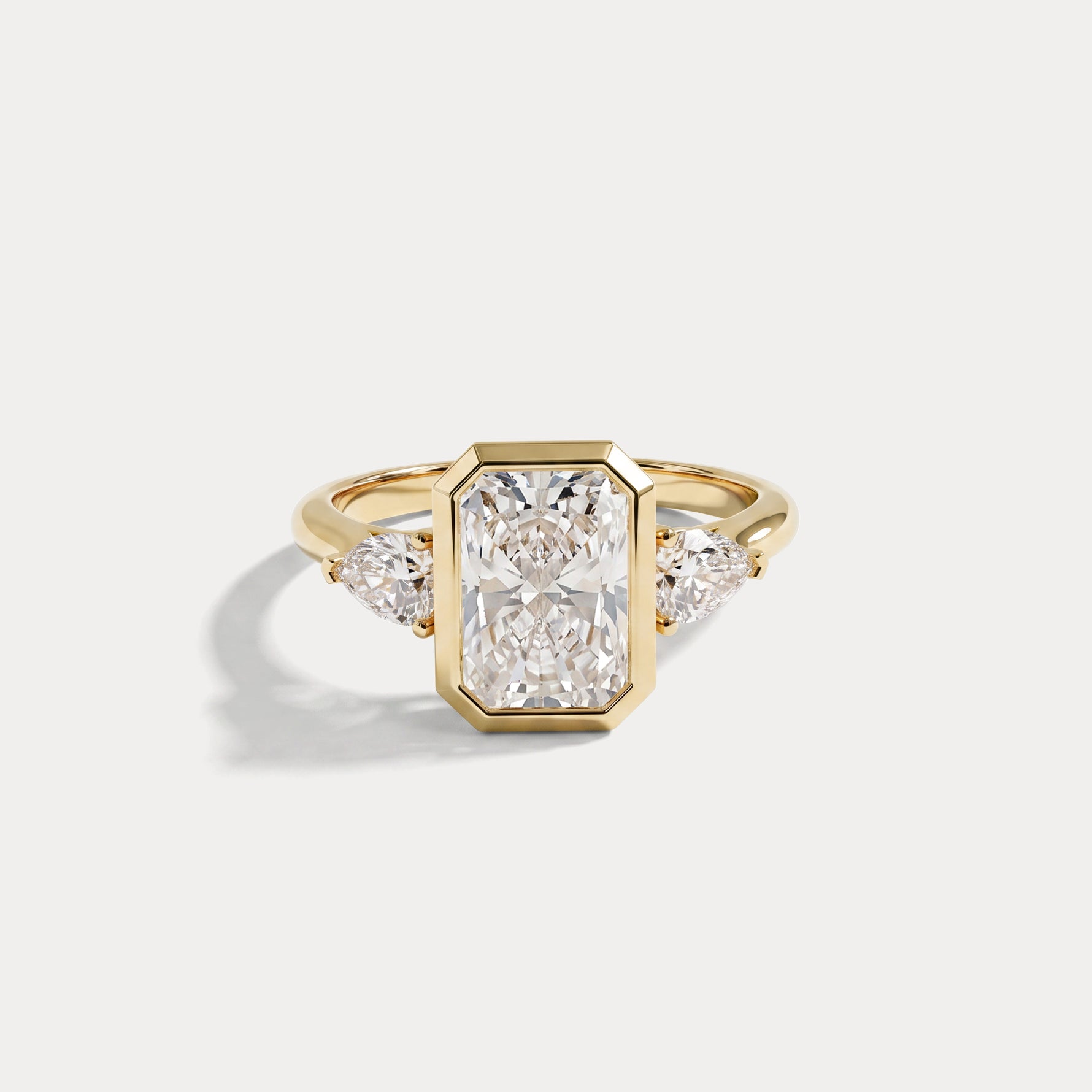 Zoey丨Radiant Bezel Set Lab Diamond Three-Stone Engagement Ring with Pear Side Stones - Rings