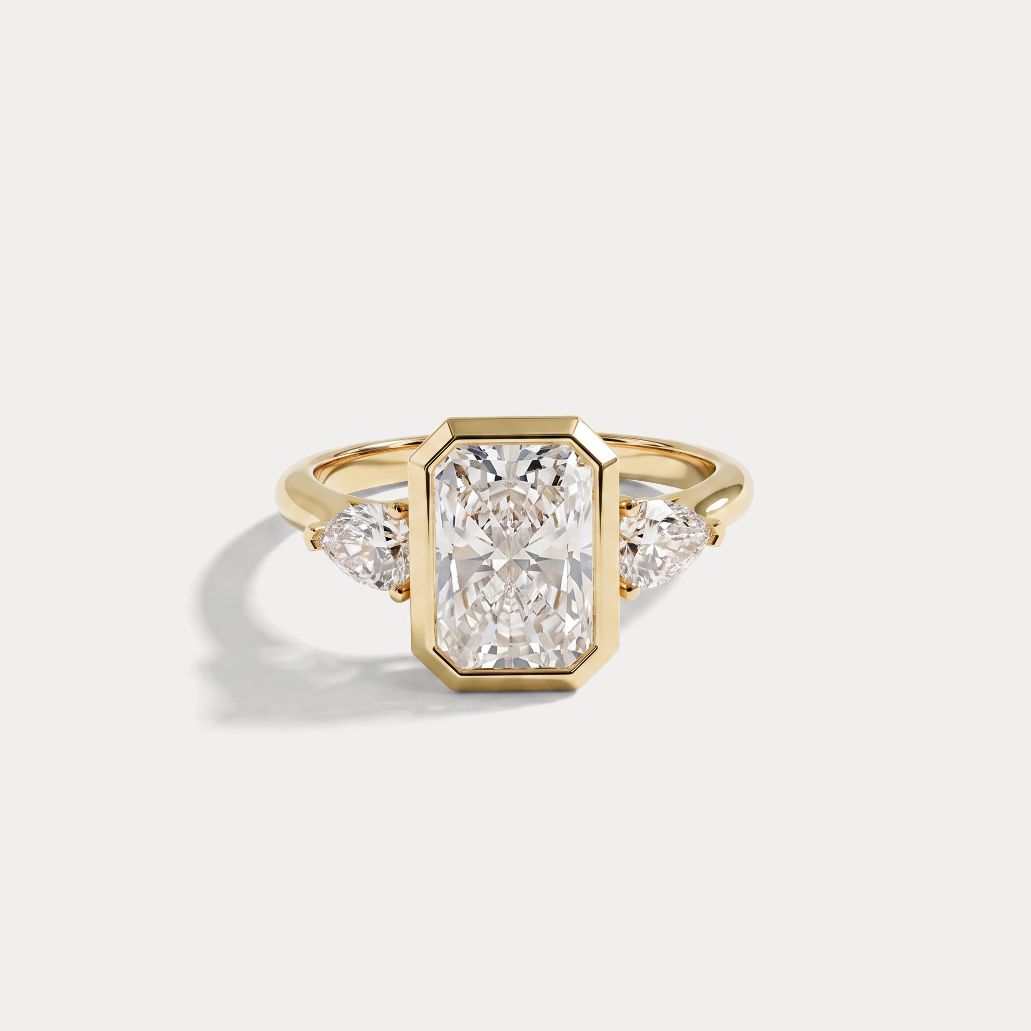Zoey丨Radiant Bezel Set Lab Diamond Three-Stone Engagement Ring with Pear Side Stones - Rings