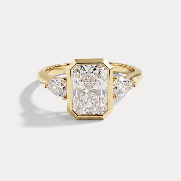 Zoey丨Radiant Bezel Set Lab Diamond Three-Stone Engagement Ring with Pear Side Stones - Rings