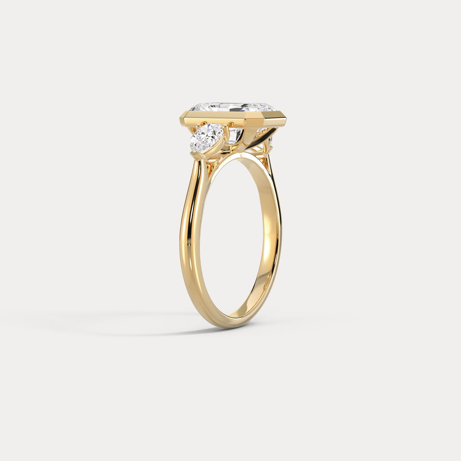 Zoey丨Radiant Bezel Set Lab Diamond Three-Stone Engagement Ring with Pear Side Stones - Rings