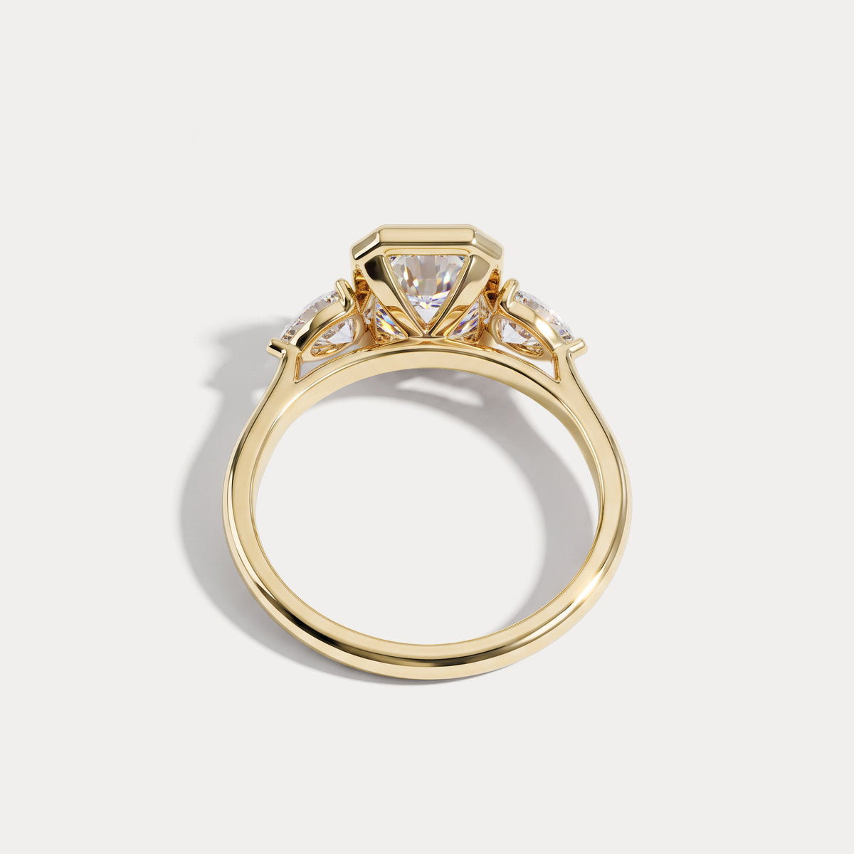 Zoey丨Radiant Bezel Set Lab Diamond Three-Stone Engagement Ring with Pear Side Stones - Rings