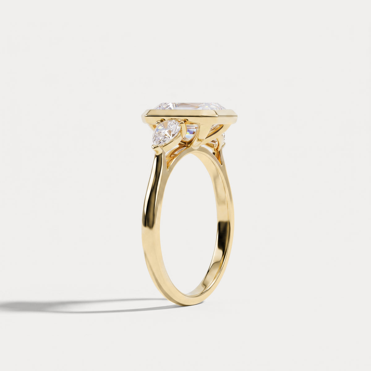 Zoey丨Radiant Bezel Set Lab Diamond Three-Stone Engagement Ring with Pear Side Stones - Rings