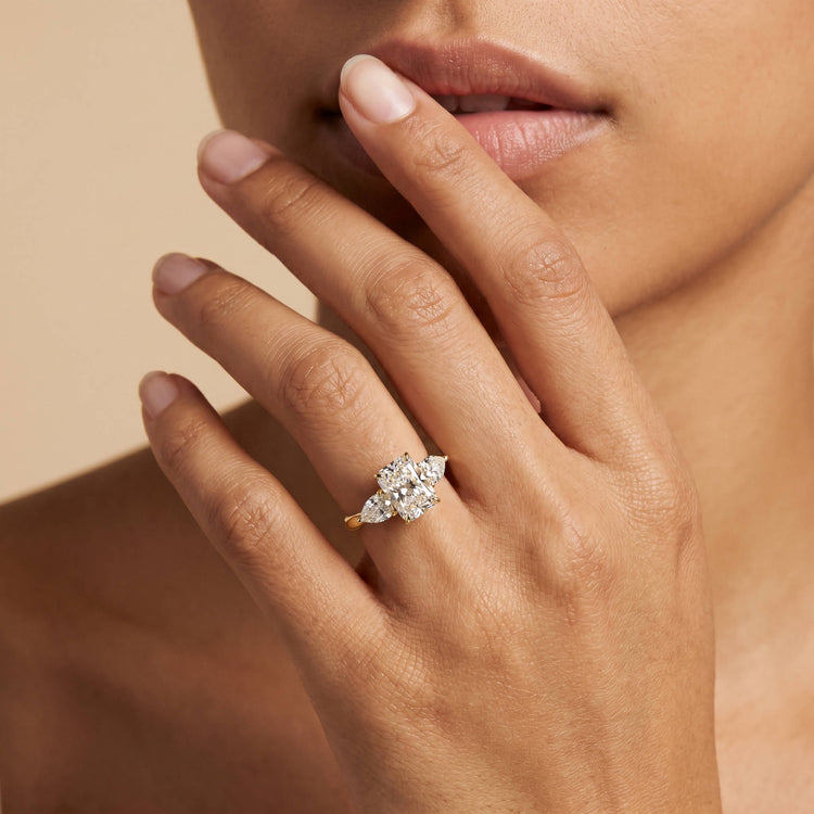 Eliza丨Radiant Lab-Grown Diamond Engagement Ring with Leaf-Inspired Pear Accents - Rings