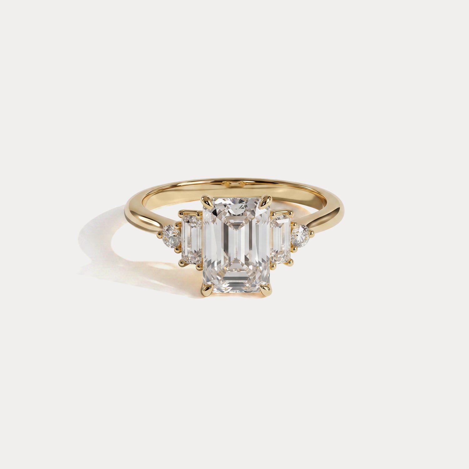 Doris丨Emerald Lab-Grown Diamond Engagement Ring with Baguette & Round Side Stones - Rings