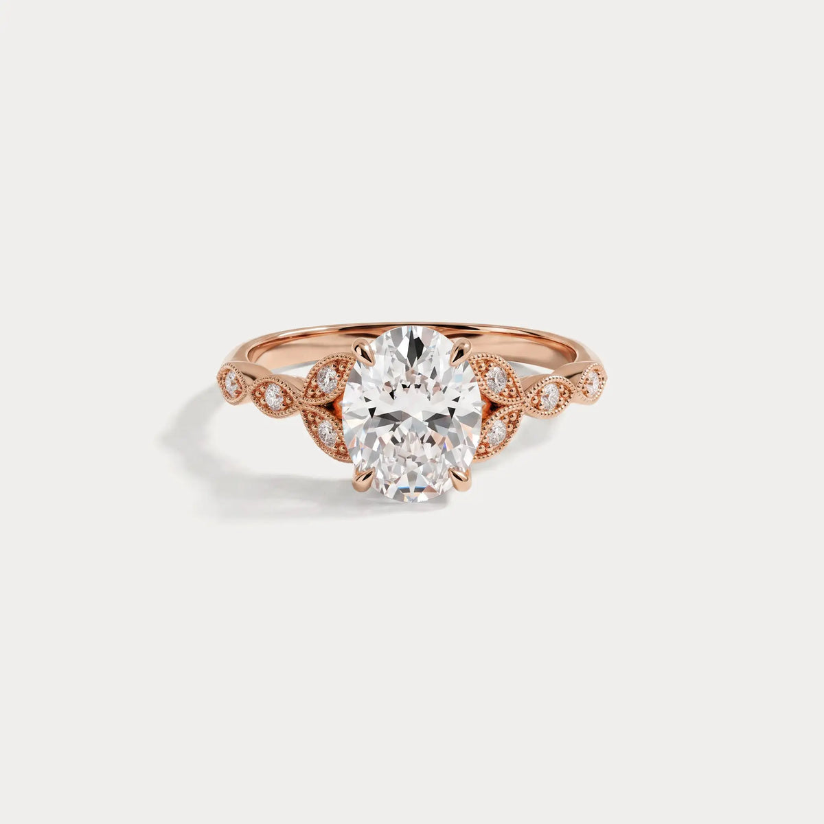Adeline | Oval Lab Diamond Marquise Vine Milgrain Engagement Ring - Rings