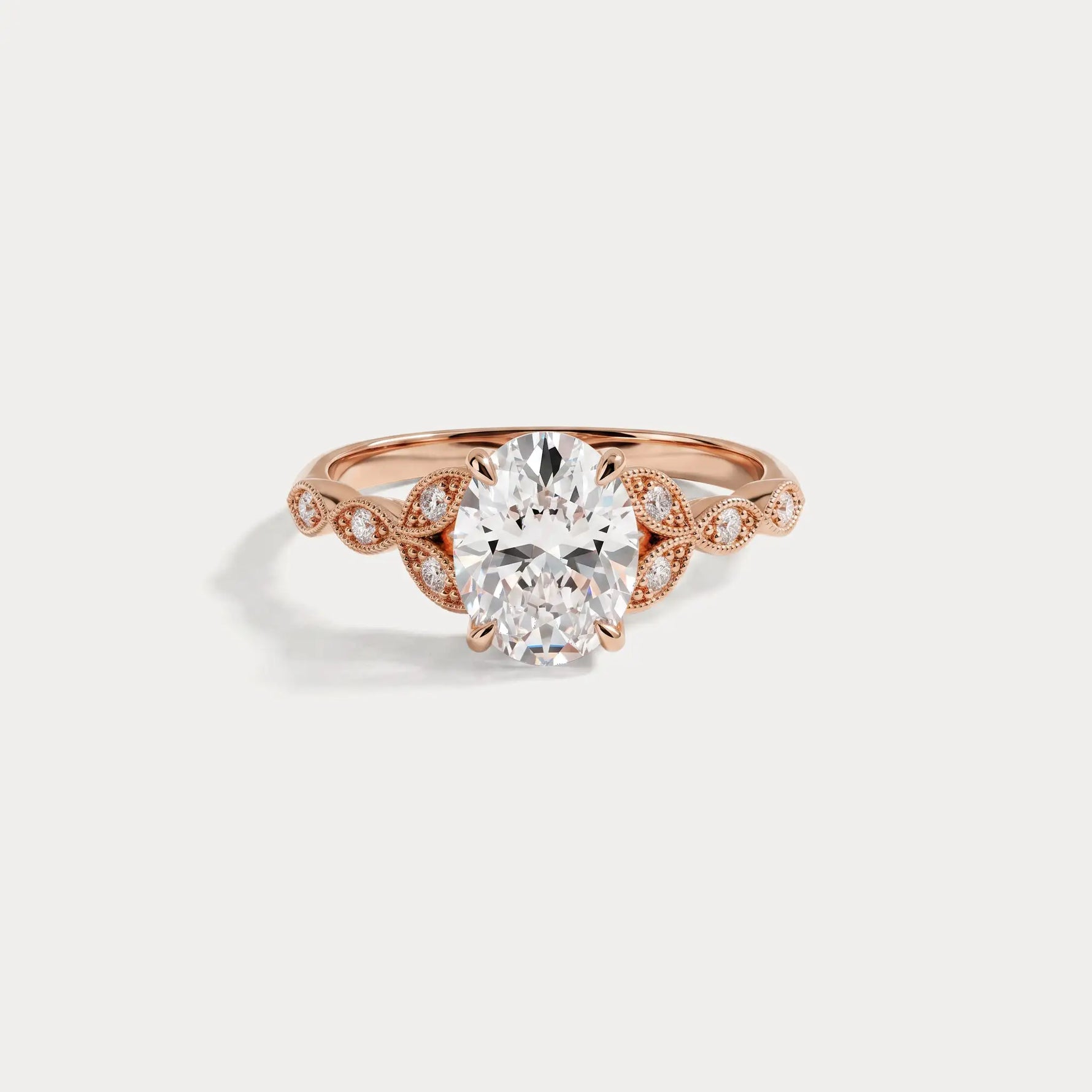 Adeline | Oval Lab Diamond Marquise Vine Milgrain Engagement Ring - Rings