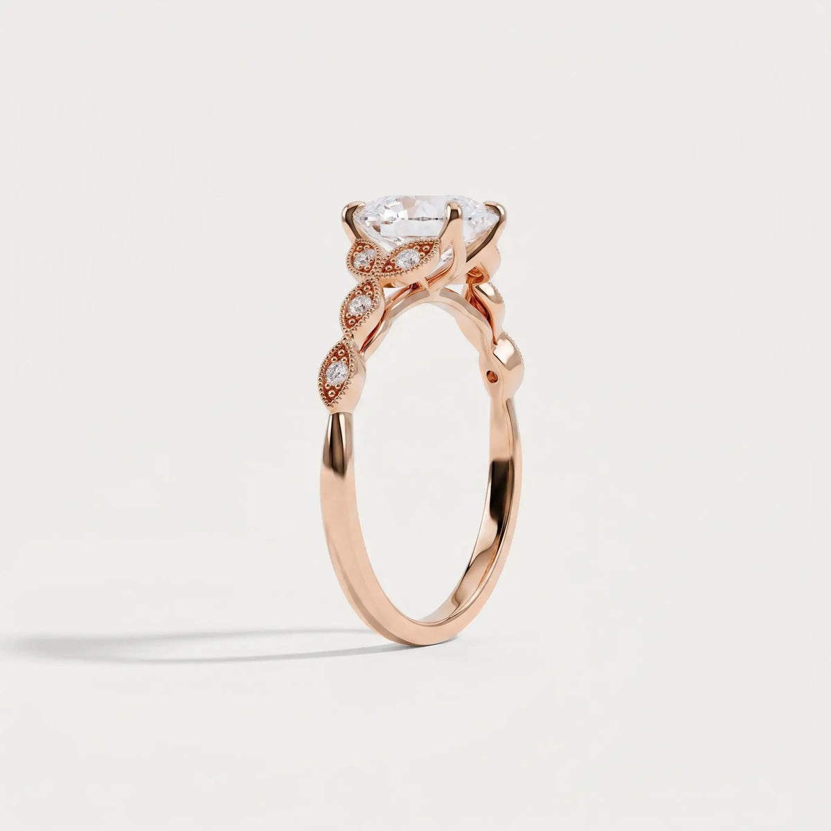 Adeline | Oval Lab Diamond Marquise Vine Milgrain Engagement Ring - Rings