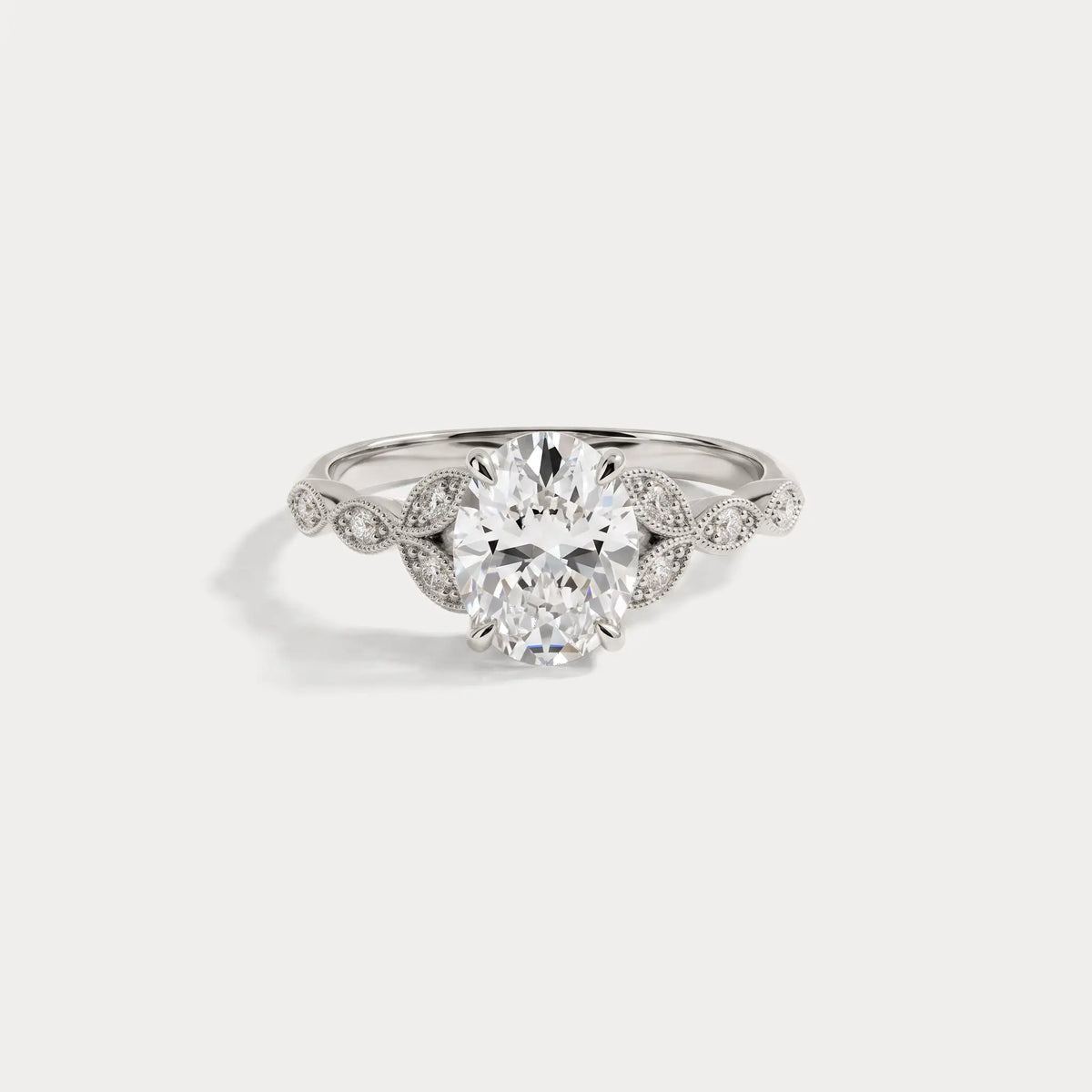 Adeline | Oval Lab Diamond Marquise Vine Milgrain Engagement Ring - Rings