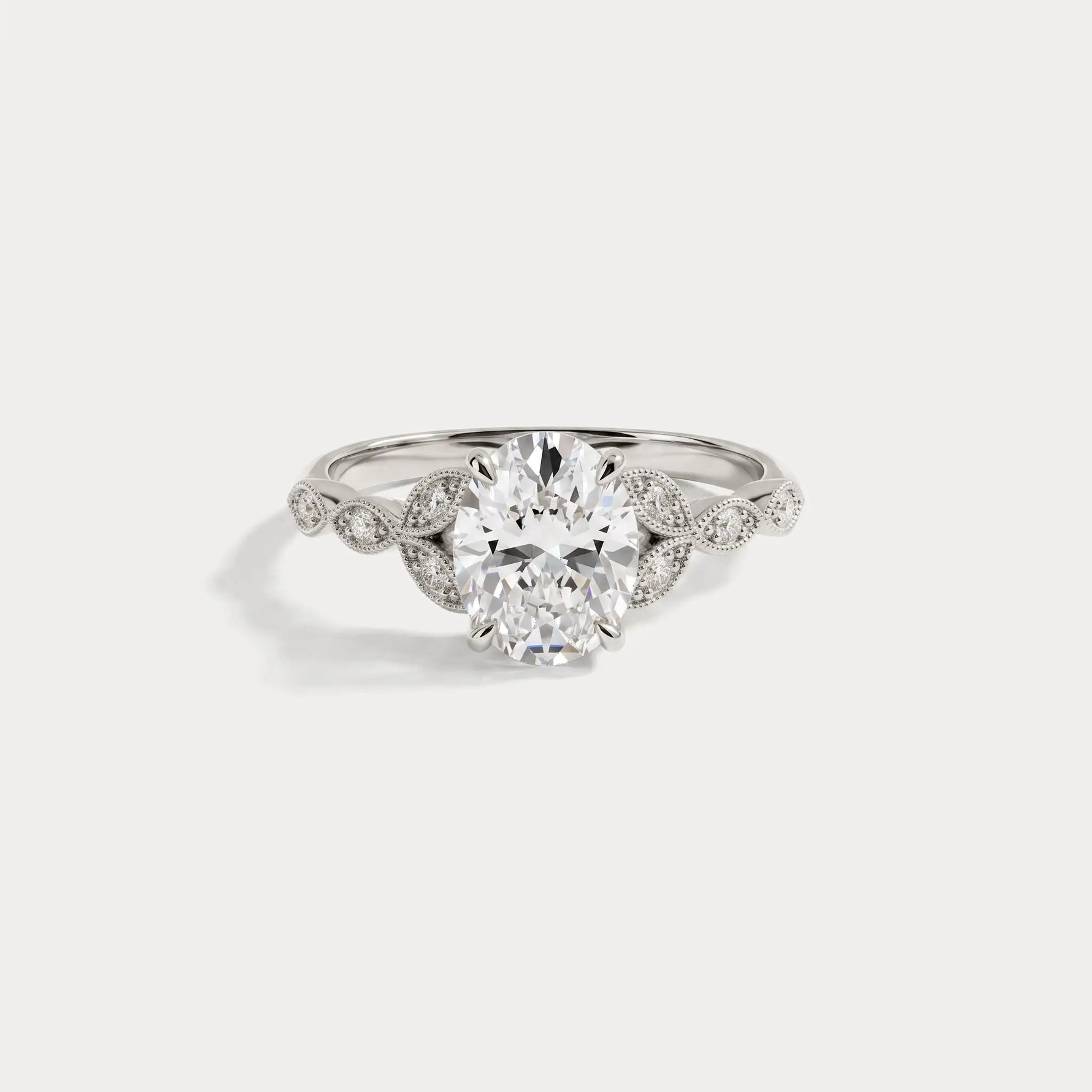 Adeline | Oval Lab Diamond Marquise Vine Milgrain Engagement Ring - Rings