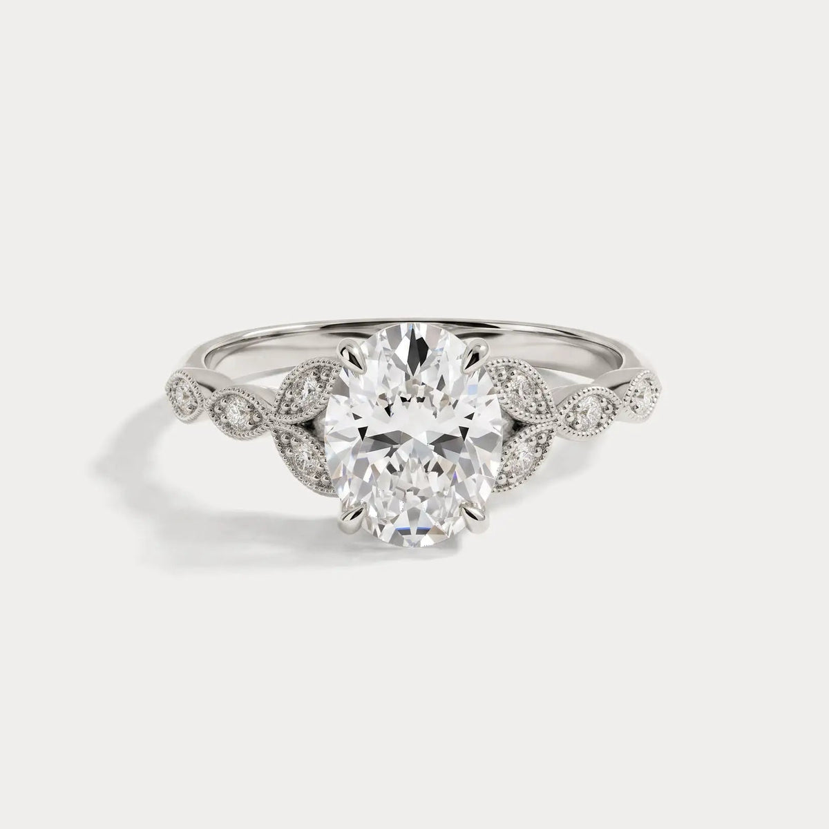 Adeline | Oval Lab Diamond Marquise Vine Milgrain Engagement Ring - Rings Leonids oval-cut-lab-grown-diamond-milgrain-filigree-engagement-ring
