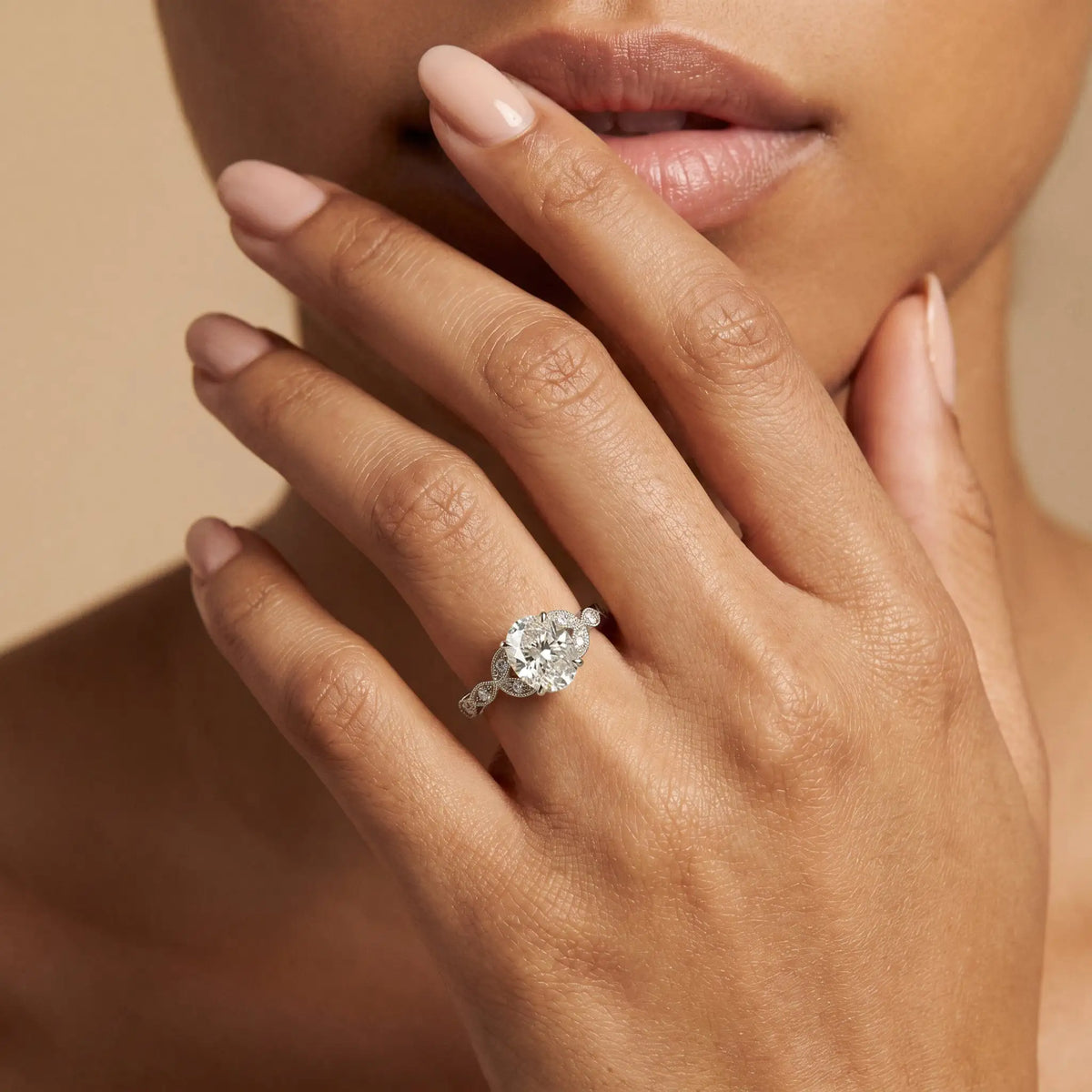 Adeline | Oval Lab Diamond Marquise Vine Milgrain Engagement Ring - Rings