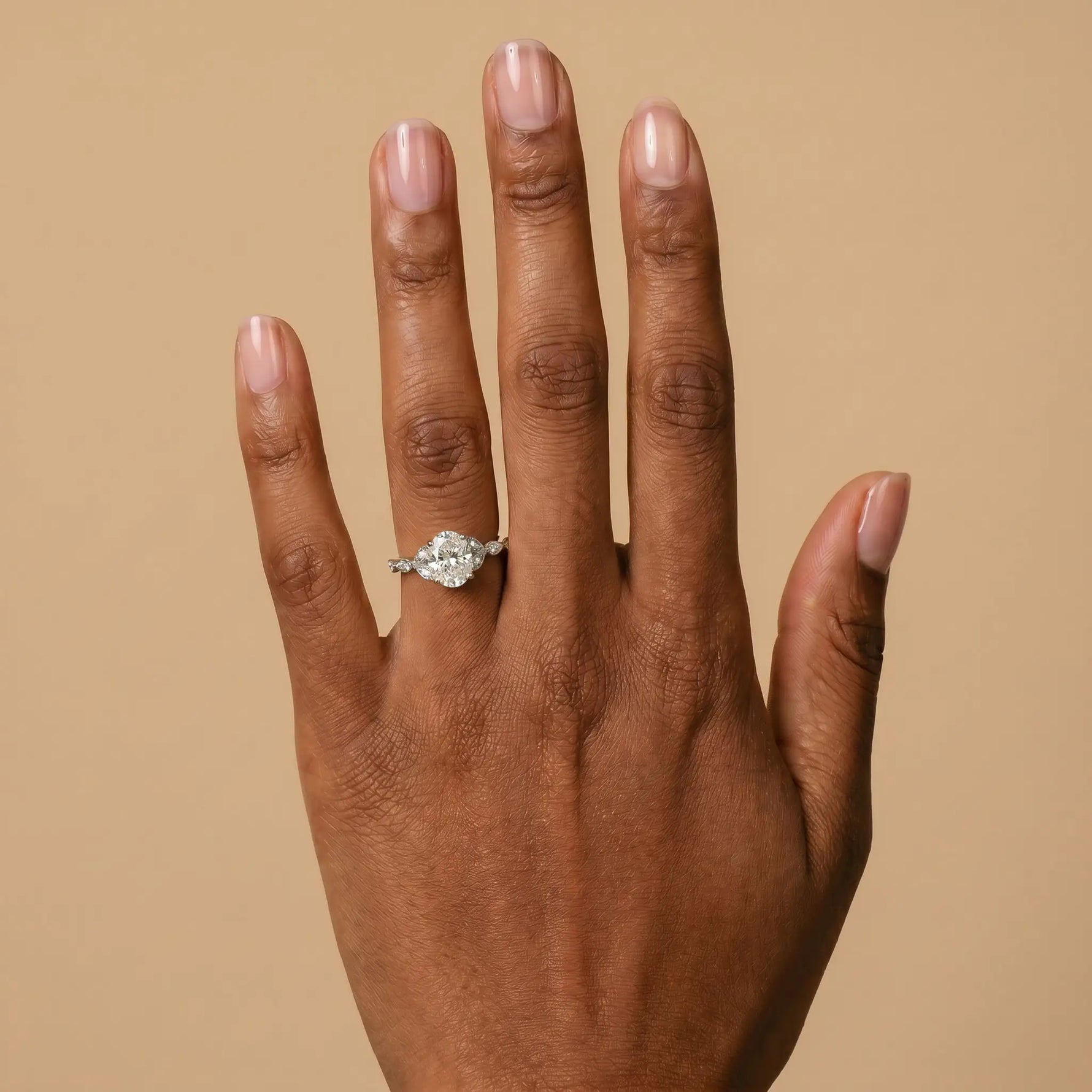 Adeline | Oval Lab Diamond Marquise Vine Milgrain Engagement Ring - Rings