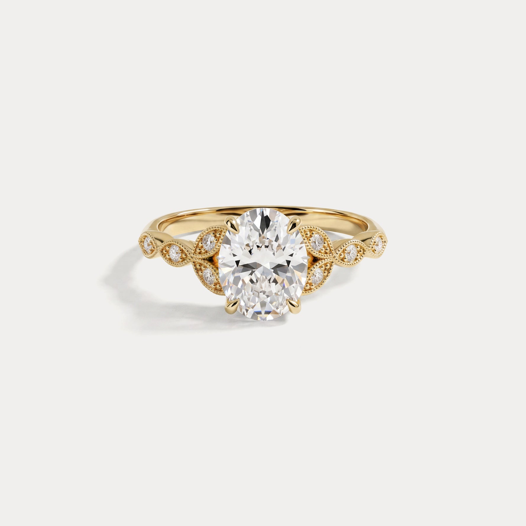 Adeline | Oval Lab Diamond Marquise Vine Milgrain Engagement Ring - Rings