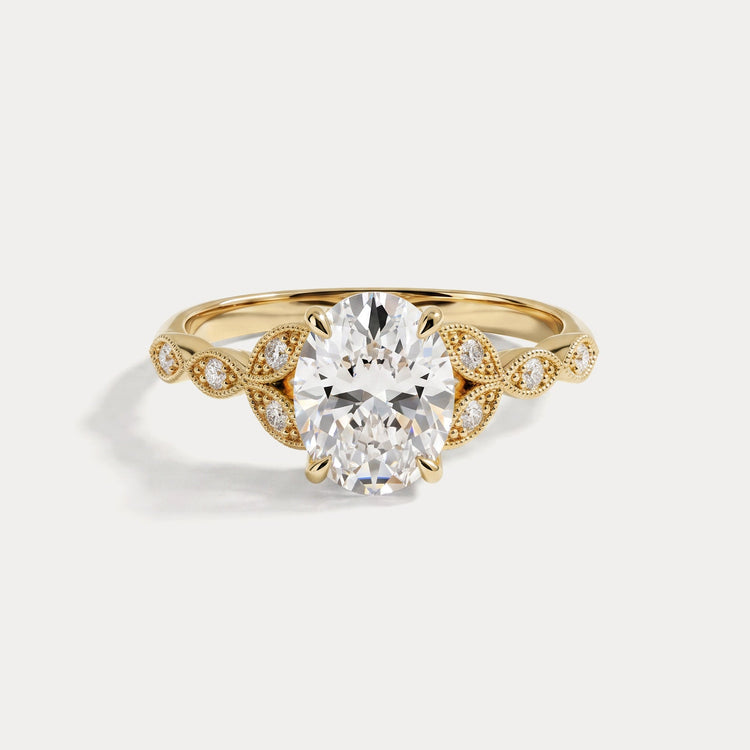Adeline | Oval Lab Diamond Marquise Vine Milgrain Engagement Ring - Rings