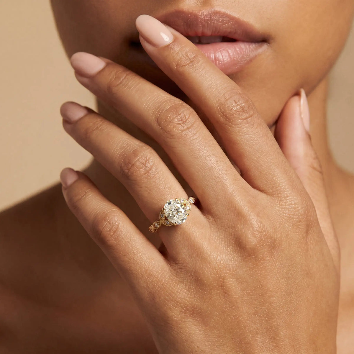 Adeline | Oval Lab Diamond Marquise Vine Milgrain Engagement Ring - Rings Leonids oval-cut-lab-grown-diamond-milgrain-filigree-engagement-ring
