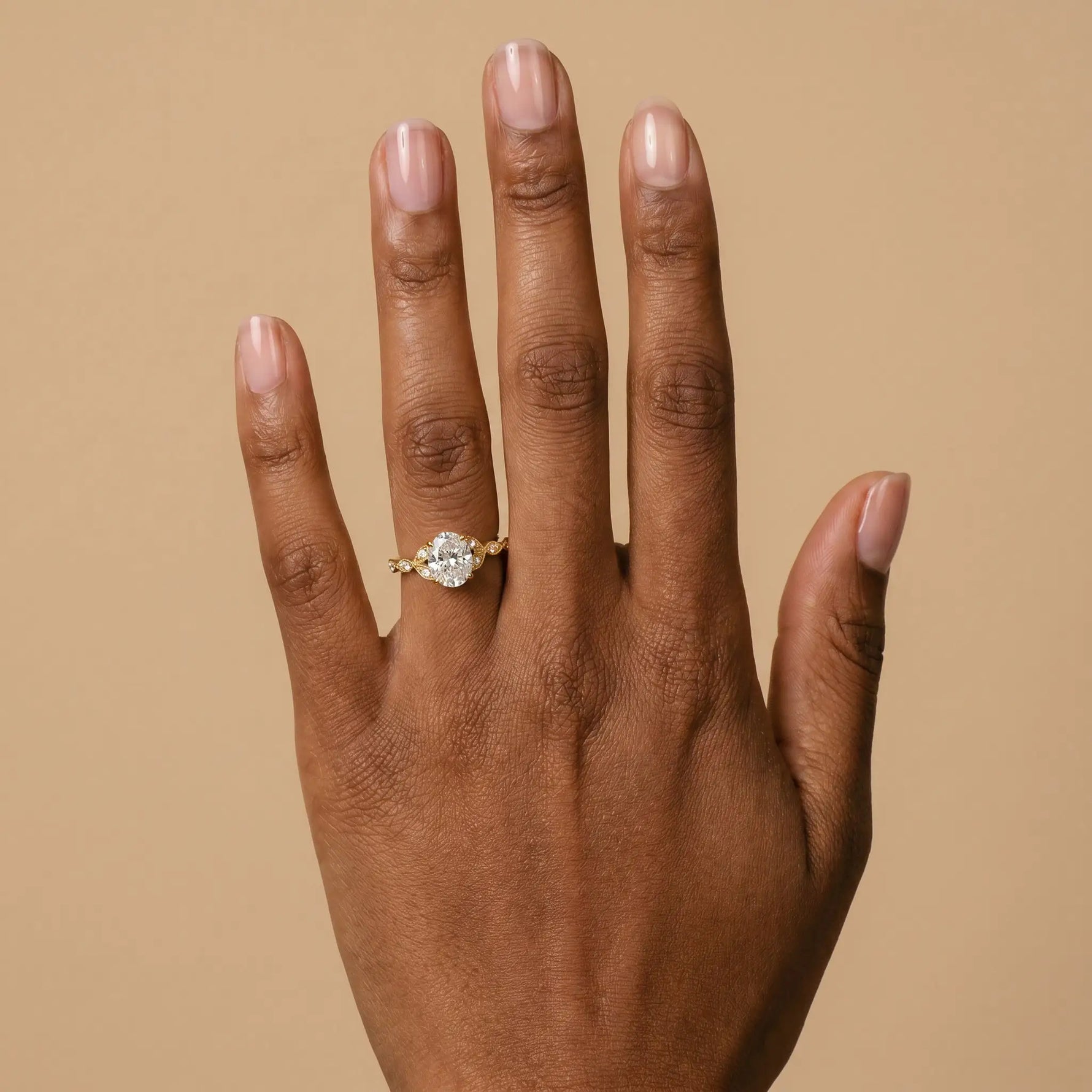 Adeline | Oval Lab Diamond Marquise Vine Milgrain Engagement Ring - Rings