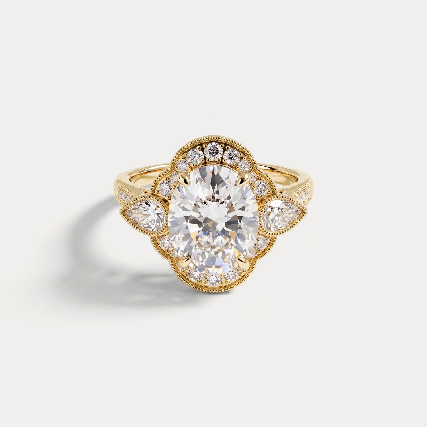Beatrice丨Oval Cut Milgrain Floral Halo Lab-Grown Diamond Ring - Rings