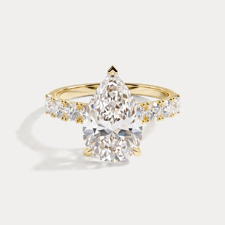 Carlotta丨Pear Lab Diamond Hidden Halo Half Pavé Engagement Ring - Rings
