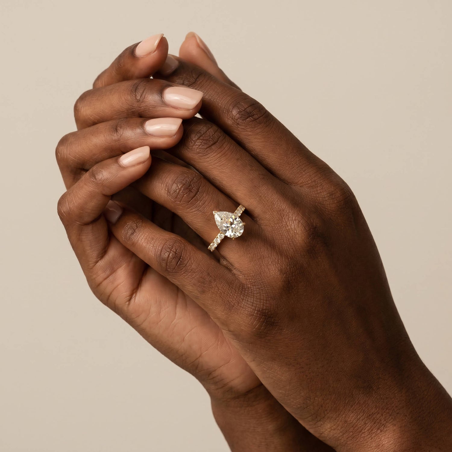 Carlotta丨Pear Lab Diamond Hidden Halo Half Pavé Engagement Ring - Rings