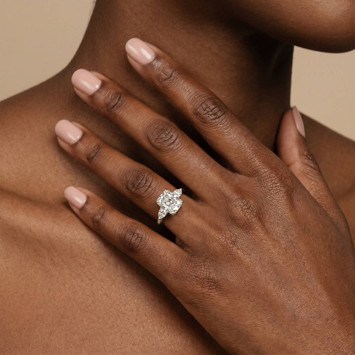 Lolaine丨Radiant Cut Lab Diamond Twisted Three Stone Engagement Ring - Rings