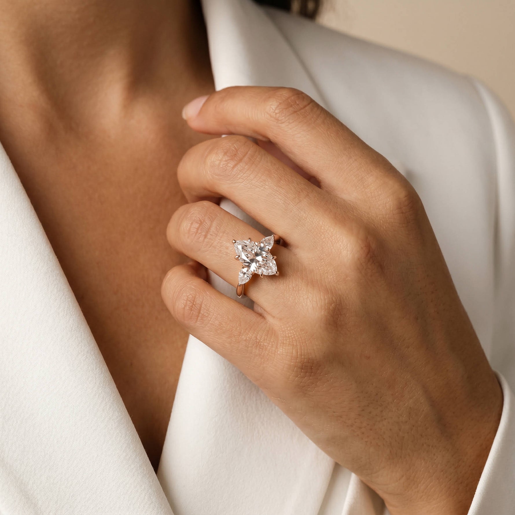Nellie丨Marquise Cut Lab Diamond Three Stone Engagement Ring - Rings