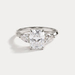Natalie丨Elongated Cushion Lab Diamond Engagement Ring with Leaf-Inspired Pear Accents - Rings