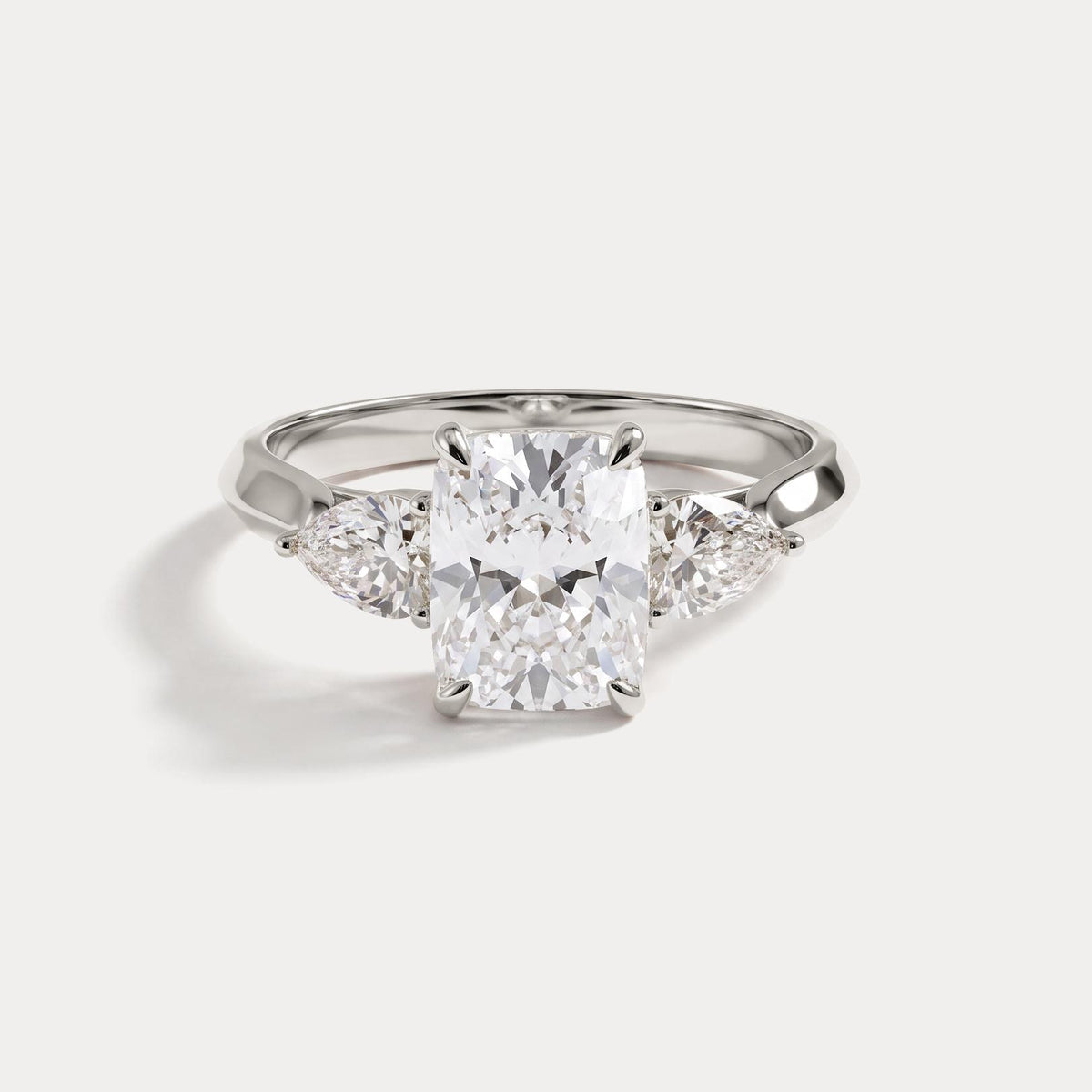 Natalie丨Elongated Cushion Lab Diamond Engagement Ring with Leaf-Inspired Pear Accents - Rings