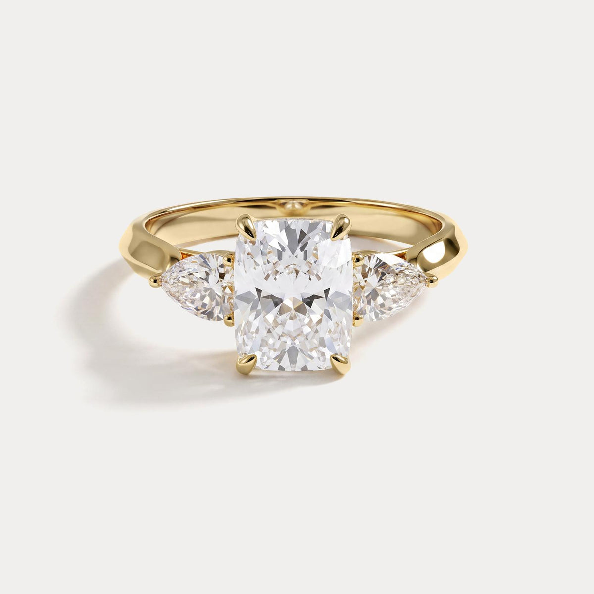 Natalie丨Elongated Cushion Lab Diamond Engagement Ring with Leaf-Inspired Pear Accents - Rings