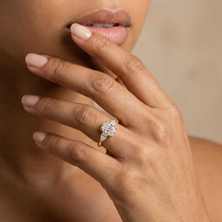 Natalie丨Elongated Cushion Lab Diamond Engagement Ring with Leaf-Inspired Pear Accents - Rings