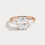 Estelle丨Elongated Cushion Lab Diamond Three-Stone Engagement Ring with Tapered Baguette Accents - Rings