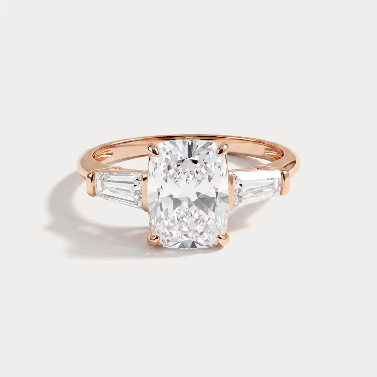 Estelle丨Elongated Cushion Lab Diamond Three-Stone Engagement Ring with Tapered Baguette Accents - Rings