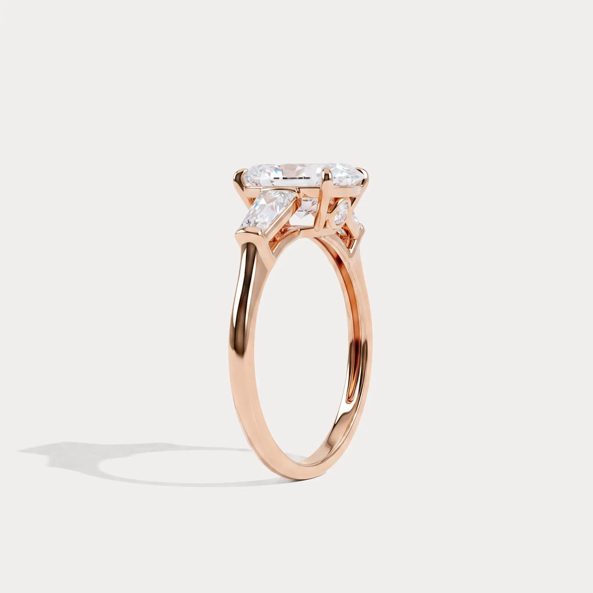 Estelle丨Elongated Cushion Lab Diamond Three-Stone Engagement Ring with Tapered Baguette Accents - Rings